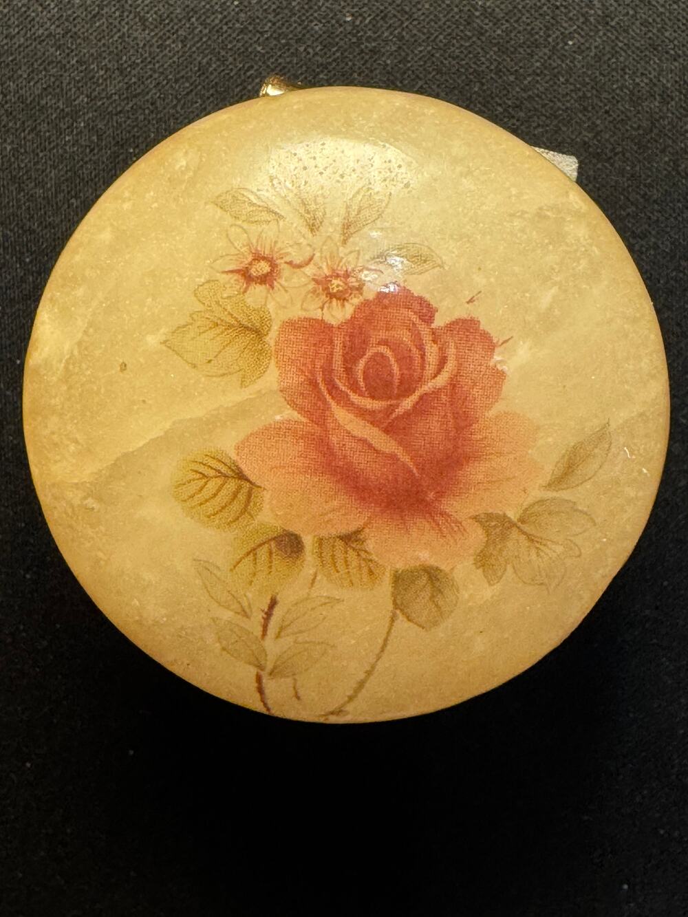 Vintage Alabaster Trinket Hinged Box w/ Rose On Top